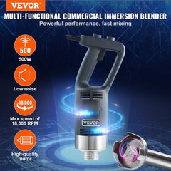 Commercial Immersion Blender 500-Watt Black Hand Mixer Variable Speed Stick Mixer Multi-Purpose Portable Mixer