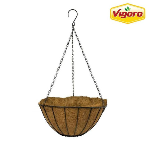 14 in. Dia Black Metal Growers Hanging Basket with Coco Liner