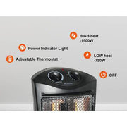 1500-Watt Black Electric Tower Quartz Infrared Space Heater with Thermostat