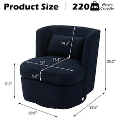 Blue Teddy Fabric Upholstered 360° Swivel Accent Barrel Chair with Metal Base (Set of 1)