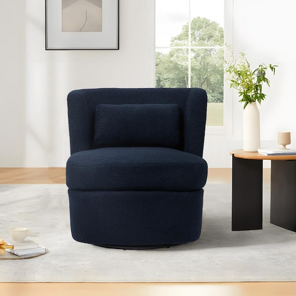 Blue Teddy Fabric Upholstered 360° Swivel Accent Barrel Chair with Metal Base (Set of 1)