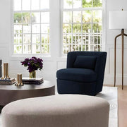 Blue Teddy Fabric Upholstered 360° Swivel Accent Barrel Chair with Metal Base (Set of 1)