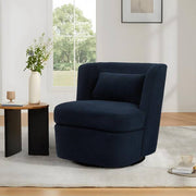 Blue Teddy Fabric Upholstered 360° Swivel Accent Barrel Chair with Metal Base (Set of 1)