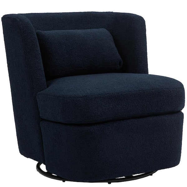 Blue Teddy Fabric Upholstered 360° Swivel Accent Barrel Chair with Metal Base (Set of 1)