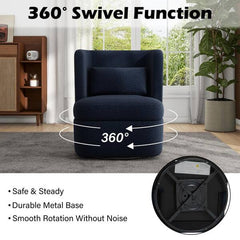 Blue Teddy Fabric Upholstered 360° Swivel Accent Barrel Chair with Metal Base (Set of 1)