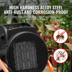 Forced Air Electric Greenhouse Heater with Thermostat 1500-Watt PTC Fast Heating Overheat Protection 3-Speed Furnace