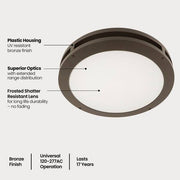 2000 Lumen Bronze Integrated LED Security Flush Mount Ceiling Outdoor Canopy Floodlight, 4000K