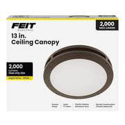 2000 Lumen Bronze Integrated LED Security Flush Mount Ceiling Outdoor Canopy Floodlight, 4000K