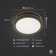 2000 Lumen Bronze Integrated LED Security Flush Mount Ceiling Outdoor Canopy Floodlight, 4000K
