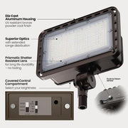4000/6000/8000 Lumen Select Integrated LED Selectable 5CCT Bronze Dusk to Dawn  Commercial Ground/Wall Flood Light