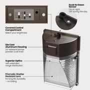 1500/3000/4000 Lumen Select Integrated LED Selectable 5CCT Bronze Dusk to Dawn or Motion Sensing Mini Wall Pack