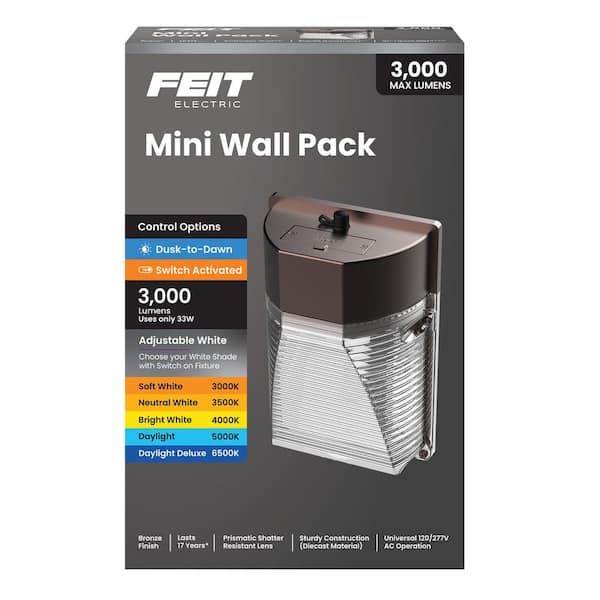 3000 Lumen Integrated LED Selectable 5CCT Bronze Dusk to Dawn Mini Wall Pack Light - Thumbnail 4