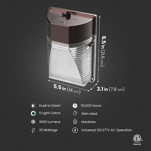 3000 Lumen Integrated LED Selectable 5CCT Bronze Dusk to Dawn Mini Wall Pack Light - Thumbnail 5
