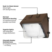4000 Lumen Integrated LED Bronze Dusk to Dawn  Commercial Wall Pack Light, 4000K