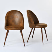 Zomba HB Farmhouse Faux Leather Brown Dining Side Chairs with High Back, Walnut Legs, and Easy Assembly (Set of 2)