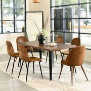 Zomba HB Farmhouse Faux Leather Brown Dining Side Chairs with High Back, Walnut Legs, and Easy Assembly (Set of 2)