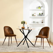 Zomba HB Farmhouse Faux Leather Brown Dining Side Chairs with High Back, Walnut Legs, and Easy Assembly (Set of 2)