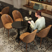 Zomba HB Farmhouse Faux Leather Brown Dining Side Chairs with High Back, Walnut Legs, and Easy Assembly (Set of 2)