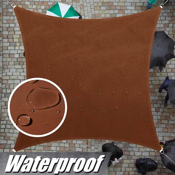 9.5 ft. x 9.5 ft. 220 GSM Waterproof Brown Square Sun Shade Sail Screen Canopy, Outdoor Patio and Pergola Cover