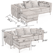 L Shaped Sectional Convertible Sofa with Storage Ottoman and Modern Tufted style