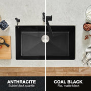 DIAMOND Coal Black Granite Composite 32.06 in. 50/50 Double Bowl Undermount Kitchen Sink