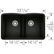 DIAMOND Coal Black Granite Composite 32.06 in. 50/50 Double Bowl Undermount Kitchen Sink