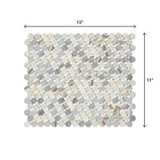 Lamora Marble Coastal Blue 11 in. x 13 in. Glazed Ceramic Penny Round Mosaic Tile (1.06 sq. ft./each)