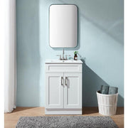 24 in. W x 18 in. D x 34 in. H White Modern Bathroom Vanity with White Single Ceramic Sink Top