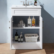 24 in. W x 18 in. D x 34 in. H White Modern Bathroom Vanity with White Single Ceramic Sink Top