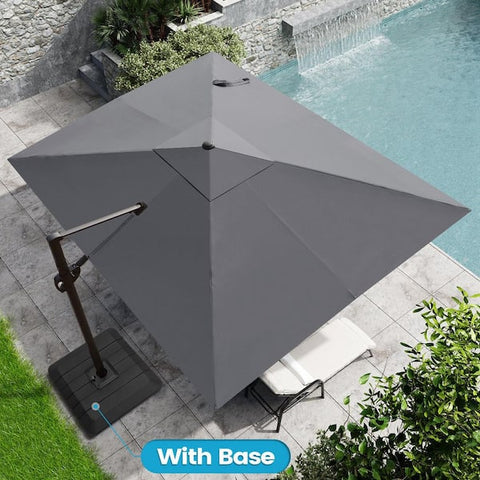11 ft. x 9 ft. Rectangular Outdoor Cantilever Patio Umbrella in Dark Gray with 4-Piece 220 lbs. HDPE Base