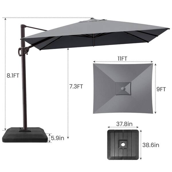 11 ft. x 9 ft. Rectangular Outdoor Cantilever Patio Umbrella with 4-Piece 220 lbs. HDPE Base