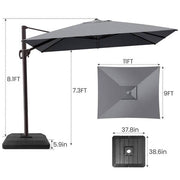 11 ft. x 9 ft. Rectangular Outdoor Cantilever Patio Umbrella in Dark Gray with 4-Piece 220 lbs. HDPE Base