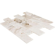 Xpress Mosaix Peel 'N Stick Daphne White Polished 14 in. x 12 in. Marble Brick Joint Mosaic Tile (0.97 sq. ft./Each)