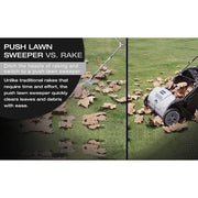 Walk-Behind Outdoor Hand Push lawn Sweeper 3.5 cu. ft. Hopper Bag and 21 in. Sweeping Width in Gray
