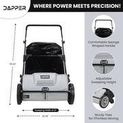 Walk-Behind Outdoor Hand Push lawn Sweeper 3.5 cu. ft. Hopper Bag and 21 in. Sweeping Width in Gray