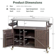 Dark Brown Wood Kitchen Cart with Fir Wood Grill Table with Stainless Steel Top, Outdoor Available