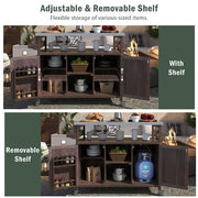 Dark Brown Wood Kitchen Cart with Fir Wood Grill Table with Stainless Steel Top, Outdoor Available