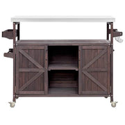 Dark Brown Wood Kitchen Cart with Fir Wood Grill Table with Stainless Steel Top, Outdoor Available