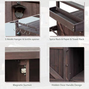 Dark Brown Wood Kitchen Cart with Fir Wood Grill Table with Stainless Steel Top, Outdoor Available
