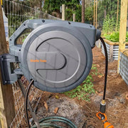 Garden Retractable Hose Reel-1/2 in.-130 ft., Wall Mounted, Dark Grey