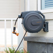 Garden Retractable Hose Reel-1/2 in.-130 ft., Wall Mounted, Dark Grey