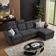 109.06 in. Square Arm Fabric L Shape Sectional Sofa with Storage Space and Hidden Coffee Table in Dark Grey