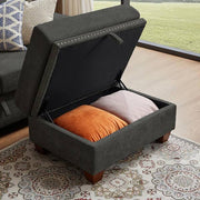 109.06 in. Square Arm Fabric L Shape Sectional Sofa with Storage Space and Hidden Coffee Table in Dark Grey