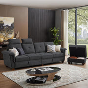 109.06 in. Square Arm Fabric L Shape Sectional Sofa with Storage Space and Hidden Coffee Table in Dark Grey