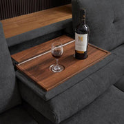 109.06 in. Square Arm Fabric L Shape Sectional Sofa with Storage Space and Hidden Coffee Table in Dark Grey