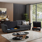 109.06 in. Square Arm Fabric L Shape Sectional Sofa with Storage Space and Hidden Coffee Table in Dark Grey
