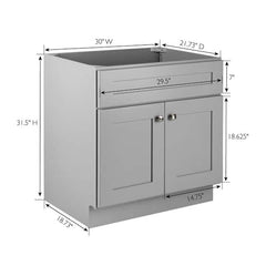 Brookings Solid Wood 30 in. W x 21 in. D 2 Door Shaker Style Bath Vanity Cabinet Only in Gray