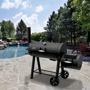 Signature Heavy-Duty Barrel Charcoal Grill and Offset Smoker in Black