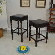 Remick 24 in. Espresso Barley Twist Upholstered Counter Stool
