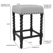 Remick 24 in. Espresso Barley Twist Upholstered Counter Stool